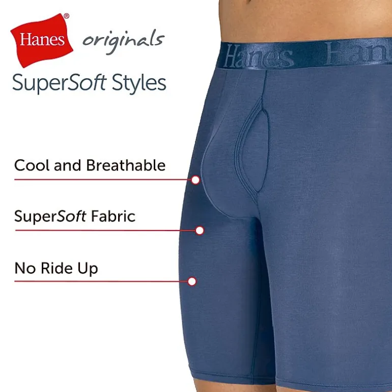Hanes Originals Ultimate Supersoft Mens 3 Pack Long Leg Boxer Briefs Uo2ll3