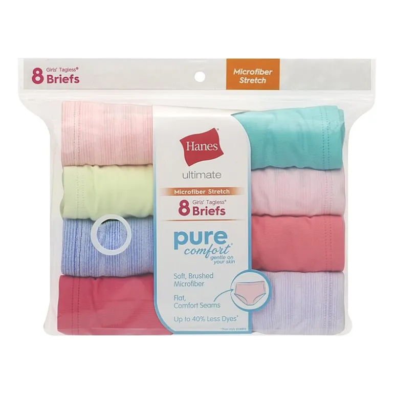 Hanes Pure Comfort Microfiber Little & Big Kid Girls 8 Pack Brief Panty Gupsyb
