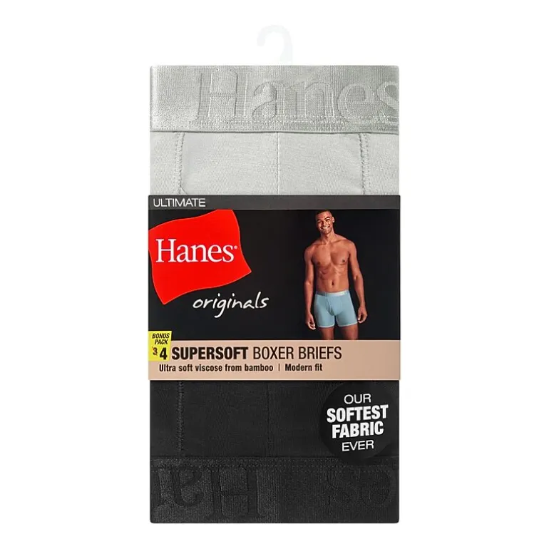 Hanes Supersoft Bonus Pack Mens 4 Pack Boxer Briefs Uo2bd4