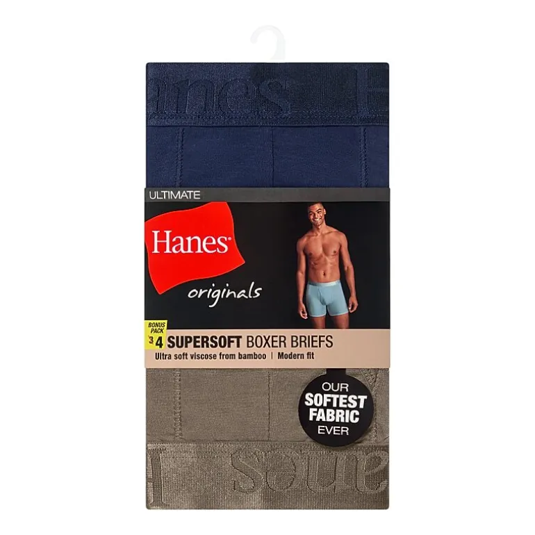 Hanes Supersoft Bonus Pack Mens 4 Pack Boxer Briefs Uo2bd4