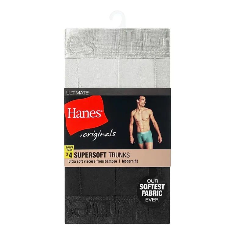 Hanes Supersoft Bonus Pack Mens 4 Pack Comfort Waistband Trunks Uo2td4