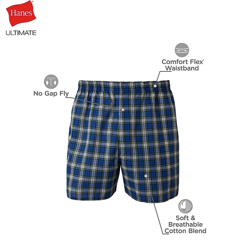 Hanes® Ultimate Big & Tall Men’s Underwear 3-Pack Woven Boxers Underwear 745cx3