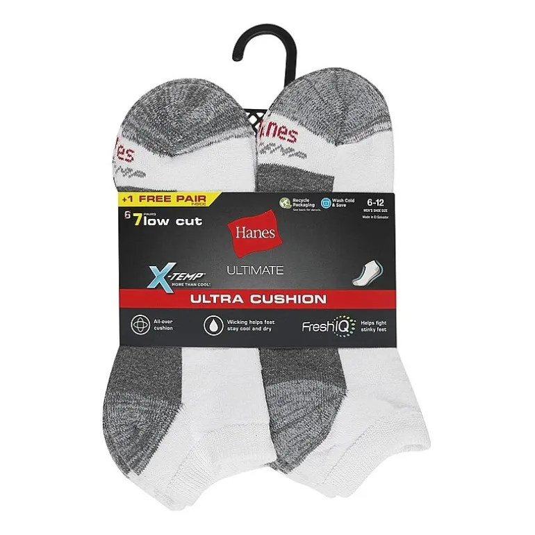 Hanes Ultimate Bonus Pack Mens Multi-Pack 7 Pair Low Cut Socks
