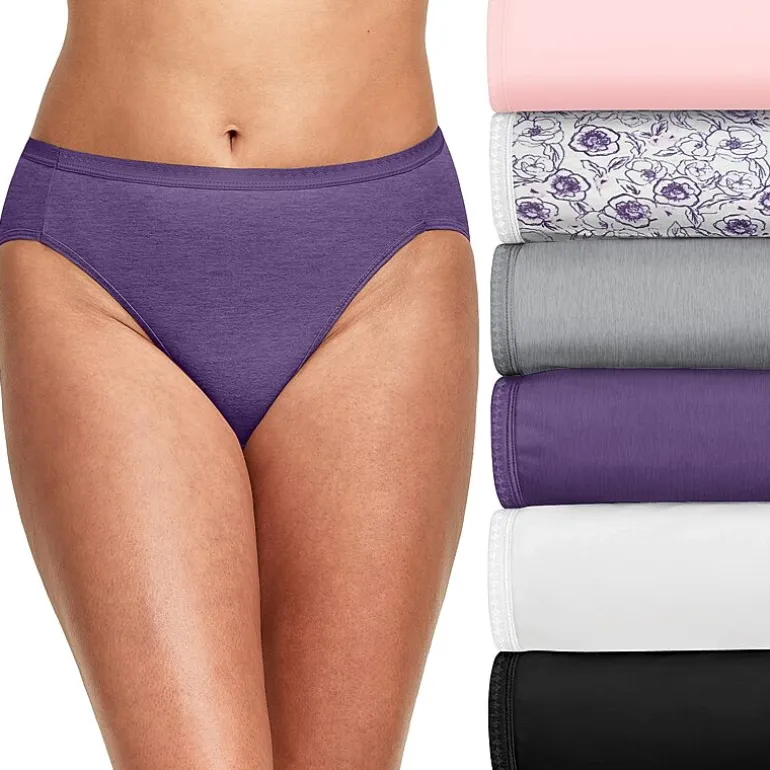Hanes Ultimate™ Cool Comfort™ Cotton Ultra Soft Womens Average + Full Figure 6 Pack Cooling Multi-Pack High Cut Panty 43h6cc