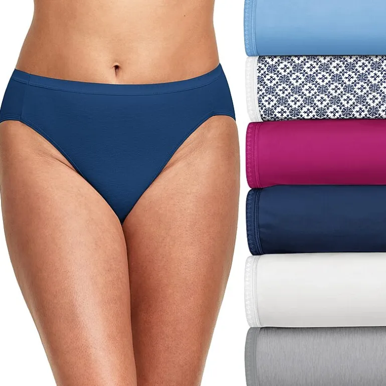 Hanes Ultimate™ Cool Comfort™ Cotton Ultra Soft Womens Average + Full Figure 6 Pack Cooling Multi-Pack High Cut Panty 43h6cc