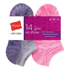 Hanes Ultimate Little & Big Kid Girls 14 Pair No Show Socks