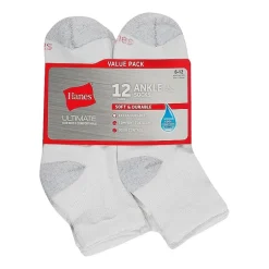 Hanes Ultimate Mens Multi-Pack 12 Pair Quarter Ankle Socks