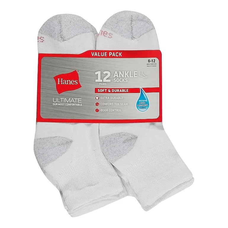 Hanes Ultimate Mens Multi-Pack 12 Pair Quarter Ankle Socks