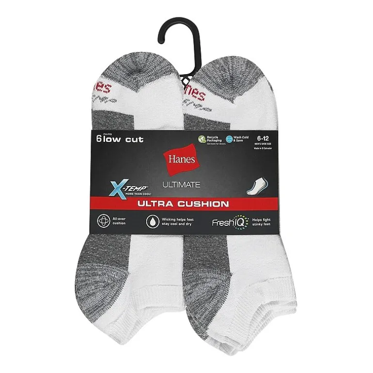 Hanes Ultimate Mens Multi-Pack 6 Pair Low Cut Socks