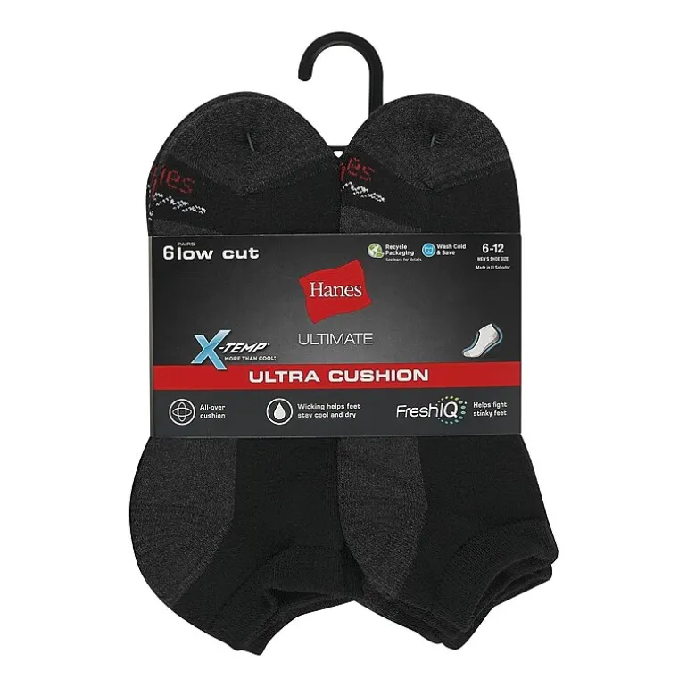 Hanes Ultimate Mens Multi-Pack 6 Pair Low Cut Socks