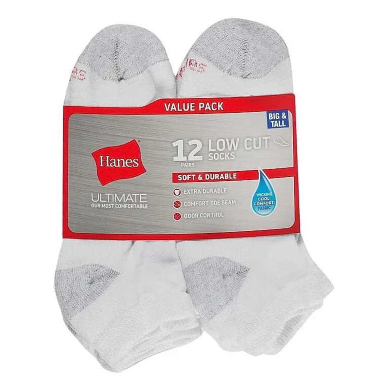 Hanes Ultimate Mens Multi-Pack 12 Pair Big and Tall Low Cut Socks