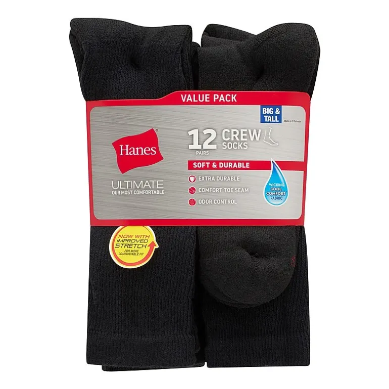 Hanes Ultimate Mens 12 Pair Big and Tall Crew Socks