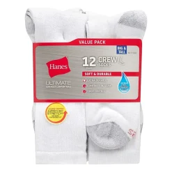Hanes Ultimate Mens 12 Pair Big and Tall Crew Socks