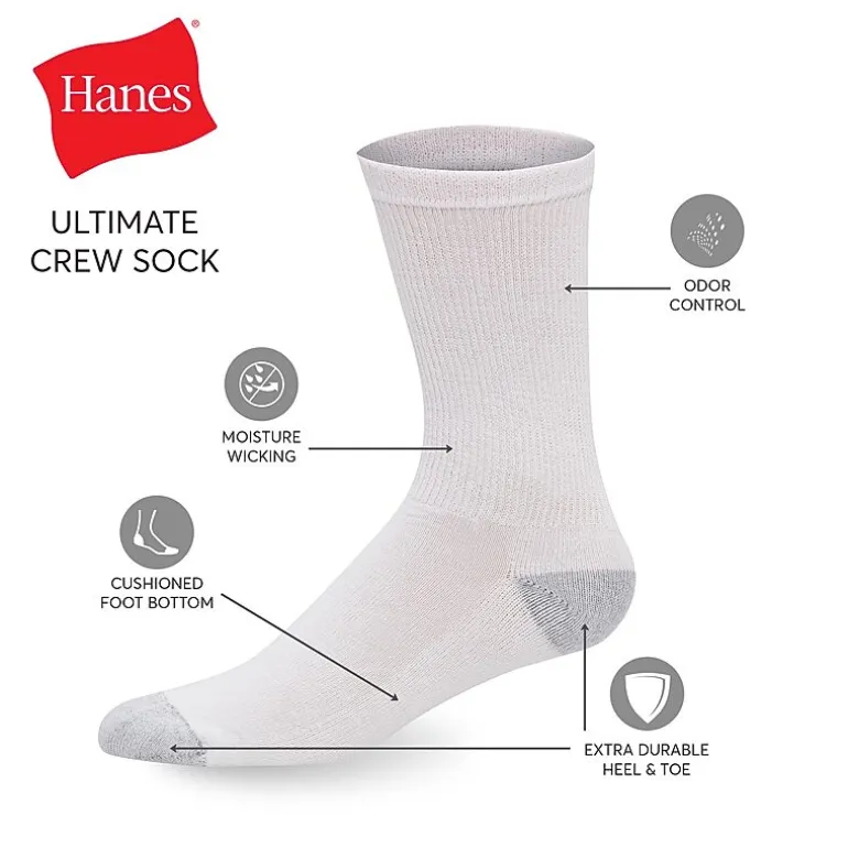 Hanes Ultimate Mens 12 Pair Big and Tall Crew Socks