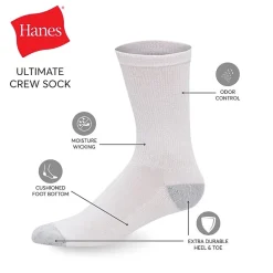 Hanes Ultimate Mens 12 Pair Big and Tall Crew Socks