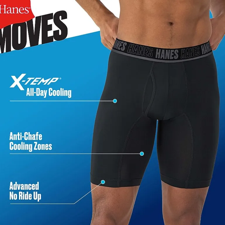 Hanes® Ultimate Men's Underwear 3-Pack Moves X-TEMP® Performance Long Leg Boxer Brief Underwear with Total Support Pouch™ Umslf3