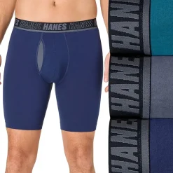 Hanes® Ultimate Men's Underwear 3-Pack Moves X-TEMP® Cotton Stretch Long Leg Boxer Briefs Underwear with Total Support Pouch™ Um6lb3