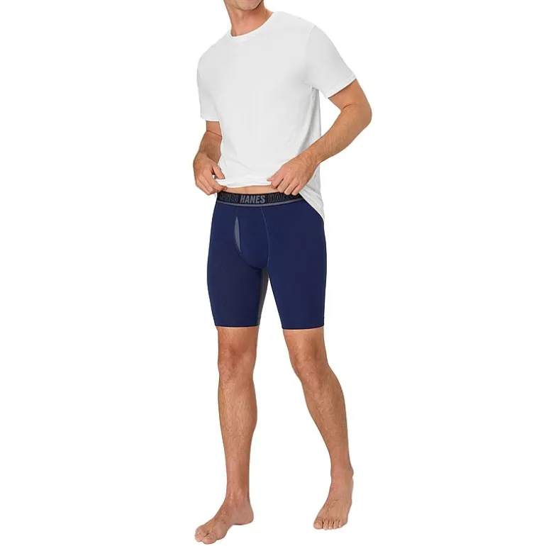 Hanes® Ultimate Men's Underwear 3-Pack Moves X-TEMP® Cotton Stretch Long Leg Boxer Briefs Underwear with Total Support Pouch™ Um6lb3