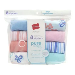 Hanes Ultimate Pure Comfort Organic Cotton Little & Big Kid Girls 8 Pack Hipster Panty Guoch8