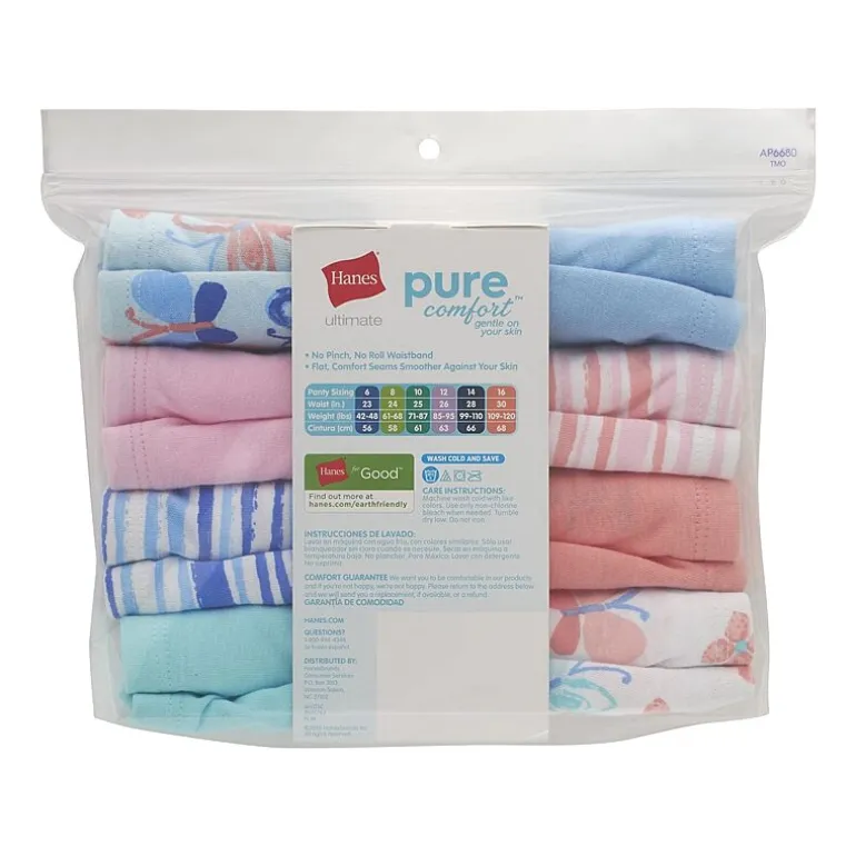 Hanes Ultimate Pure Comfort Organic Cotton Little & Big Kid Girls 8 Pack Hipster Panty Guoch8