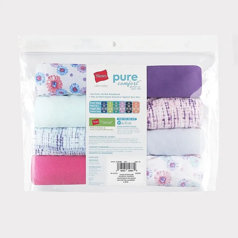 Hanes Ultimate Pure Comfort Organic Cotton Little & Big Kid Girls 8 Pack Brief Panty Guocb8