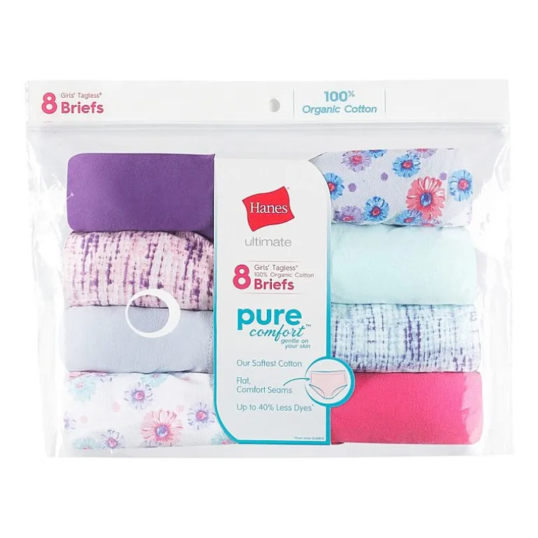 Hanes Ultimate Pure Comfort Organic Cotton Little & Big Kid Girls 8 Pack Brief Panty Guocb8