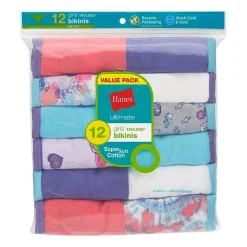 Hanes Ultimate Tagless Cotton Little & Big Girls 12 Pack Bikini Panty