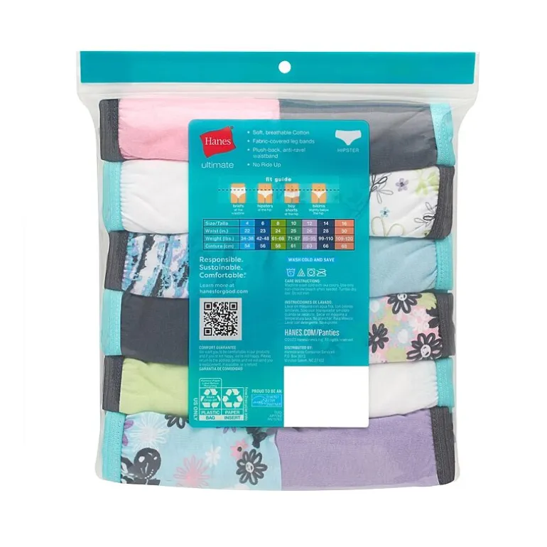 Hanes Ultimate Tagless Cotton Little & Big Girls 12 Pack Hipster Panty