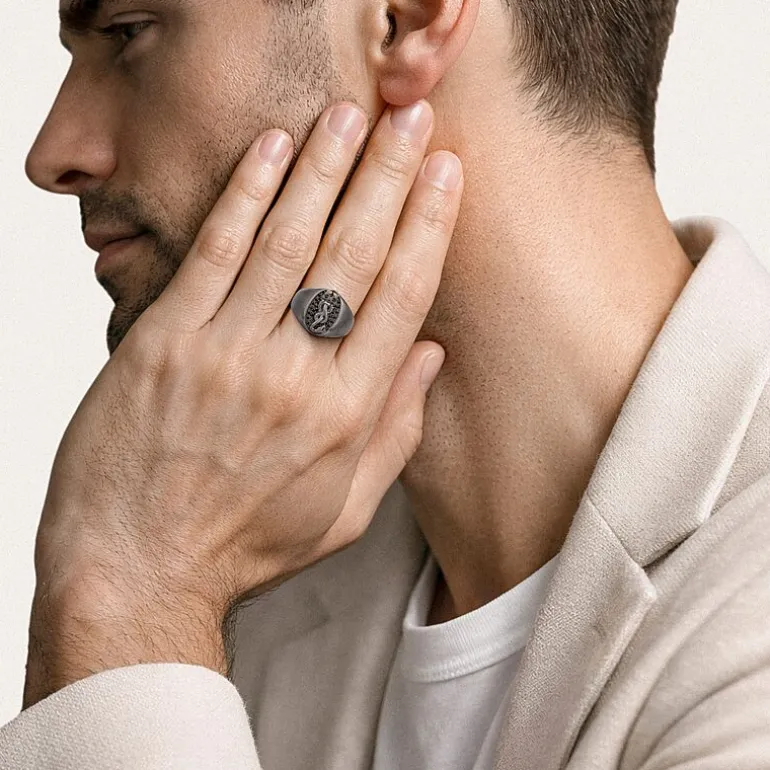 Harry Potter Mens Genuine Black Spinel Sterling Silver Fashion Ring