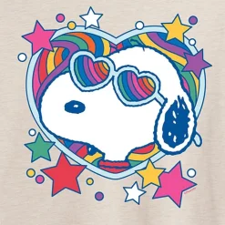 Heart Glasses Womens Juniors Crew Neck Short Sleeve Oversized Peanuts Snoopy Graphic T-Shirt