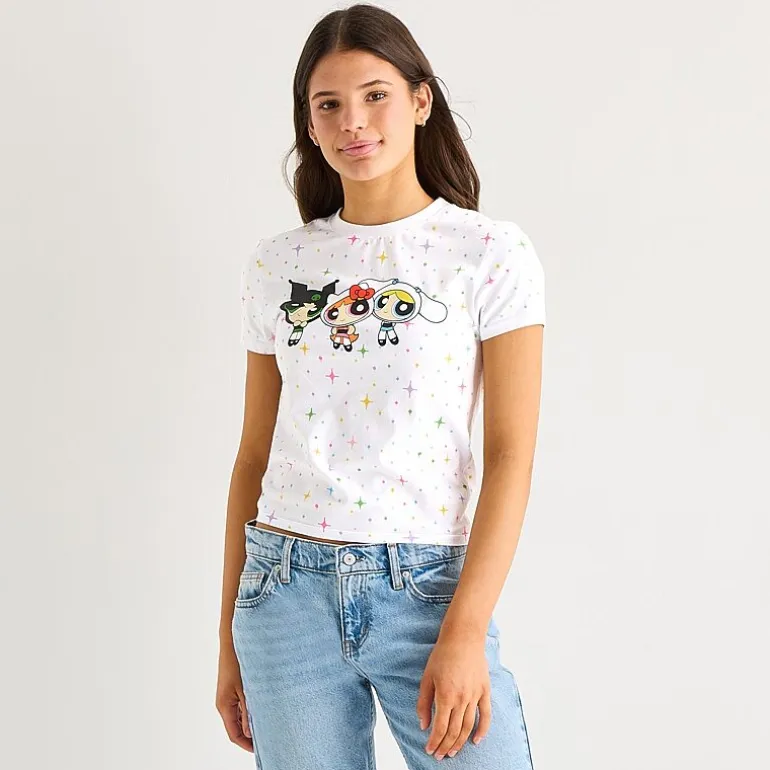 Hello Kitty® And Friends X The Powerpuff Girls™ Juniors Womens Short Sleeve Graphic T-Shirt