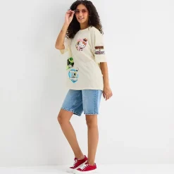 Hello Kitty® And Friends X The Powerpuff Girls™ Womens Juniors Crew Neck Short Sleeve Oversized Graphic T-Shirt