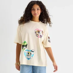 Hello Kitty® And Friends X The Powerpuff Girls™ Womens Juniors Crew Neck Short Sleeve Oversized Graphic T-Shirt