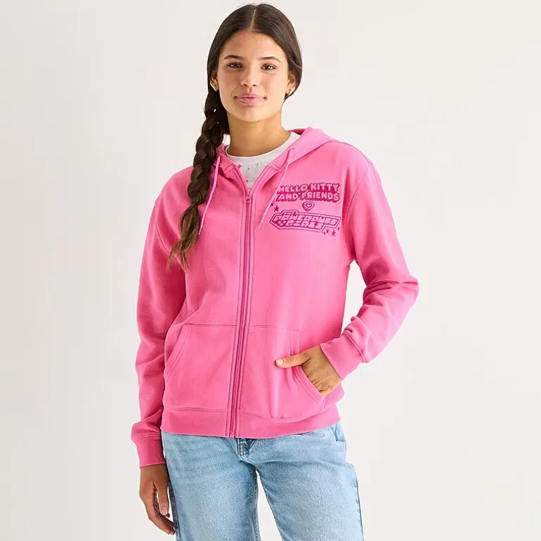 Hello Kitty® And Friends X The Powerpuff Girls™ Womens Juniors Long Sleeve Fleece Zipper Hoodie