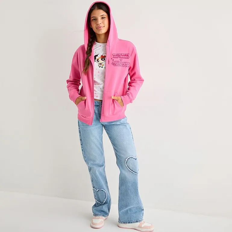 Hello Kitty® And Friends X The Powerpuff Girls™ Womens Juniors Long Sleeve Fleece Zipper Hoodie
