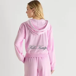 Hello Kitty Velour Full Zip Womens Juniors Long Sleeve Hello Kitty Hoodie