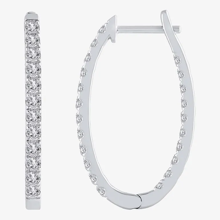 (H-I / I1) 1 CT. T.W. Lab Grown Diamond 10K or 14K White or Yellow Gold 25mm Hoop Earrings