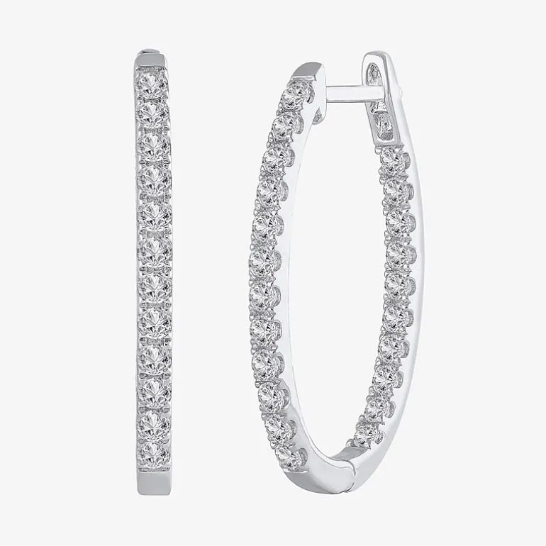 (H-I / I1) 1 CT. T.W. Lab Grown Diamond 10K or 14K White or Yellow Gold 25mm Hoop Earrings