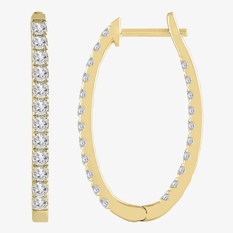 (H-I / I1) 1 CT. T.W. Lab Grown Diamond 10K or 14K White or Yellow Gold 25mm Hoop Earrings