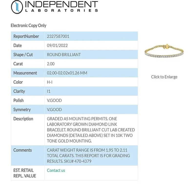 (H-I / I1) 2 CT. T.W. Lab Grown White Diamond 10K White or Yellow Gold 7.25 Inch Tennis Bracelet