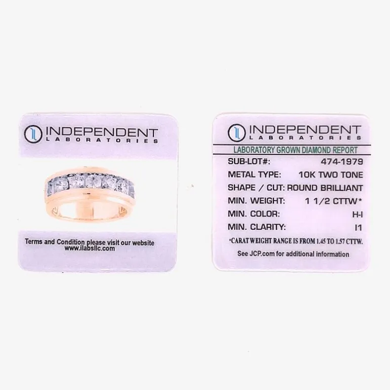 (H-I / I1) Mens 1 1/2 CT. T.W. Lab Grown White Diamond 10K Gold Wedding Band