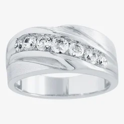(H-I / I1) Mens 5MM 1 CT. T.W. Lab Grown White Diamond 10K Gold Wedding Band