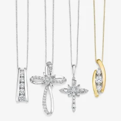 (H-I / I1) Womens 1/3 CT. T.W. Lab Grown White Diamond 10K Gold Cross 18 Inch Pendant Necklace