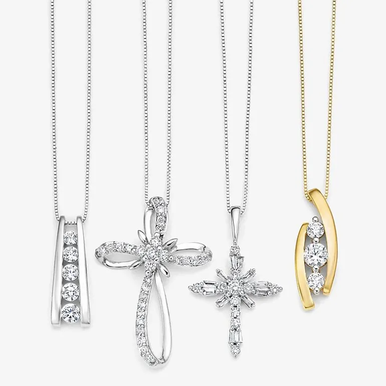 (H-I / I1) Womens 1/3 CT. T.W. Lab Grown White Diamond 10K Gold Cross 18 Inch Pendant Necklace
