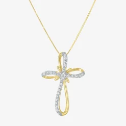 (H-I / I1) Womens 1/3 CT. T.W. Lab Grown White Diamond 10K Gold Cross 18 Inch Pendant Necklace