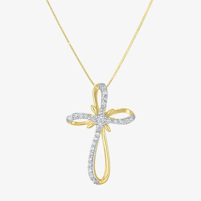 (H-I / I1) Womens 1/3 CT. T.W. Lab Grown White Diamond 10K Gold Cross 18 Inch Pendant Necklace