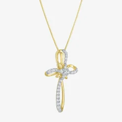 (H-I / I1) Womens 1/3 CT. T.W. Lab Grown White Diamond 10K Gold Cross 18 Inch Pendant Necklace