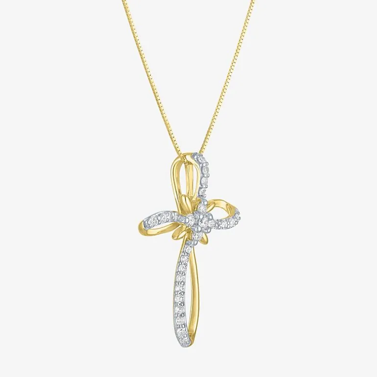 (H-I / I1) Womens 1/3 CT. T.W. Lab Grown White Diamond 10K Gold Cross 18 Inch Pendant Necklace