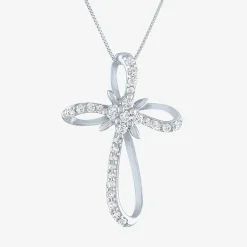 (H-I / I1) Womens 1/3 CT. T.W. Lab Grown White Diamond 10K Gold Cross 18 Inch Pendant Necklace