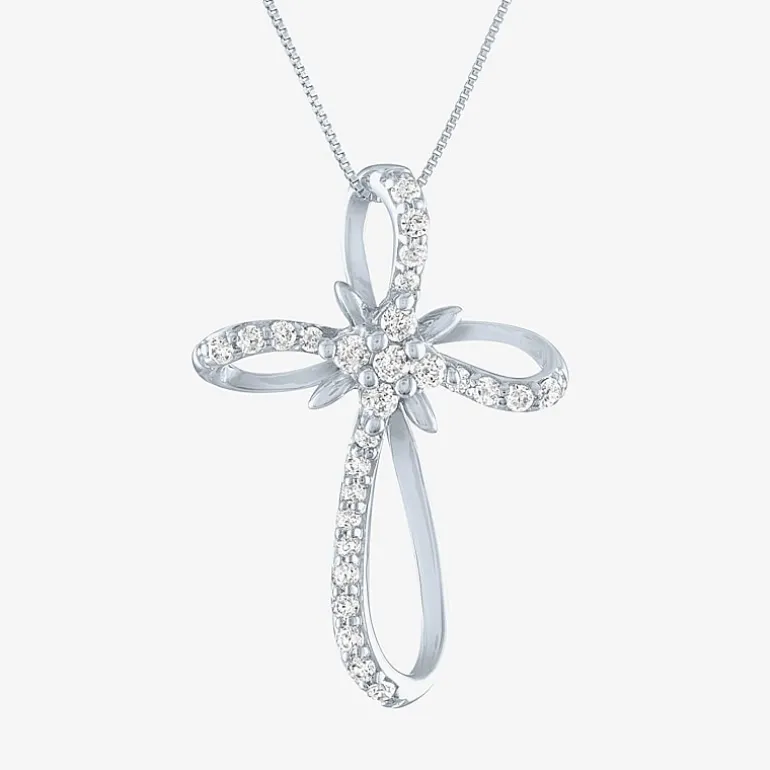 (H-I / I1) Womens 1/3 CT. T.W. Lab Grown White Diamond 10K Gold Cross 18 Inch Pendant Necklace